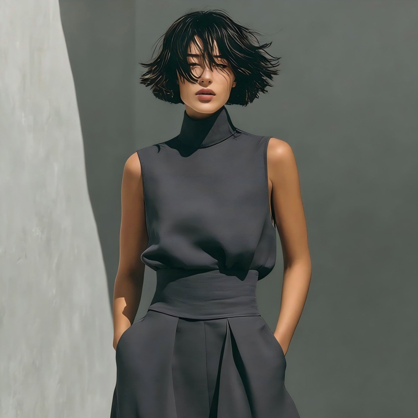 Conjunto de dos piezas de algodón y lino para mujer – Top sin mangas y pantalón de pierna ancha