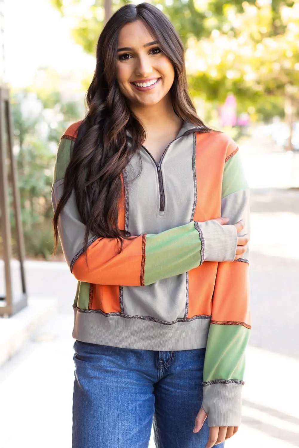 Love Salve Colorblock Half Zip Sweatshirt — Cozy Fit Women's