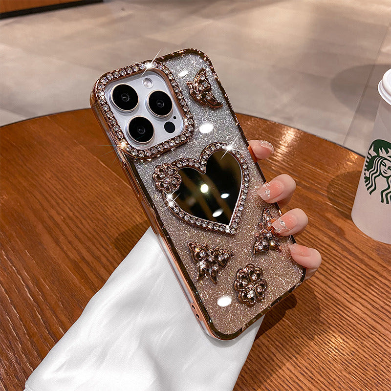 New-style Phone Case With An Electroplated Heart-shaped Mirror