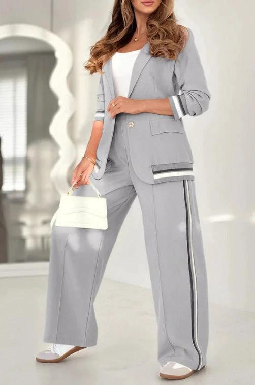 2 Pcs Set Women Suit Coat Pants Suit Lapel Long Sleeves Lady Jacket Wide Leg High Waist Trousers Female Commuting Office Outfit
