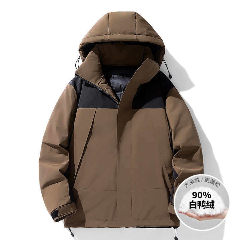 Men's Winter Color-Block Hooded Thick Down Jacket