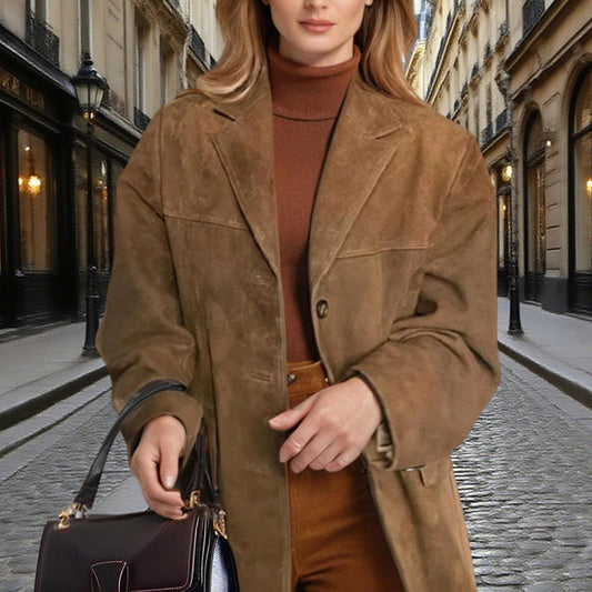Blazer efecto ante — Solapa con muesca en V, Abrigo casual con botones delanteros