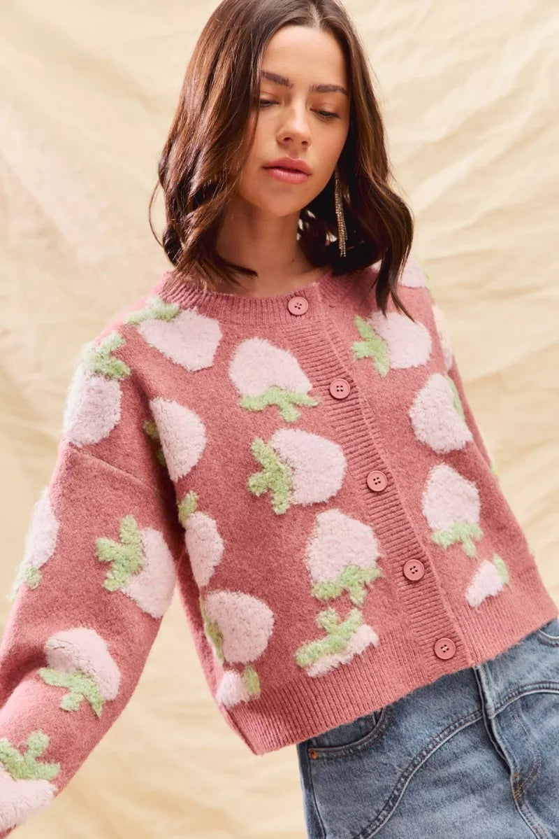 Cárdigan con botones y estampado de fresas de SO ME