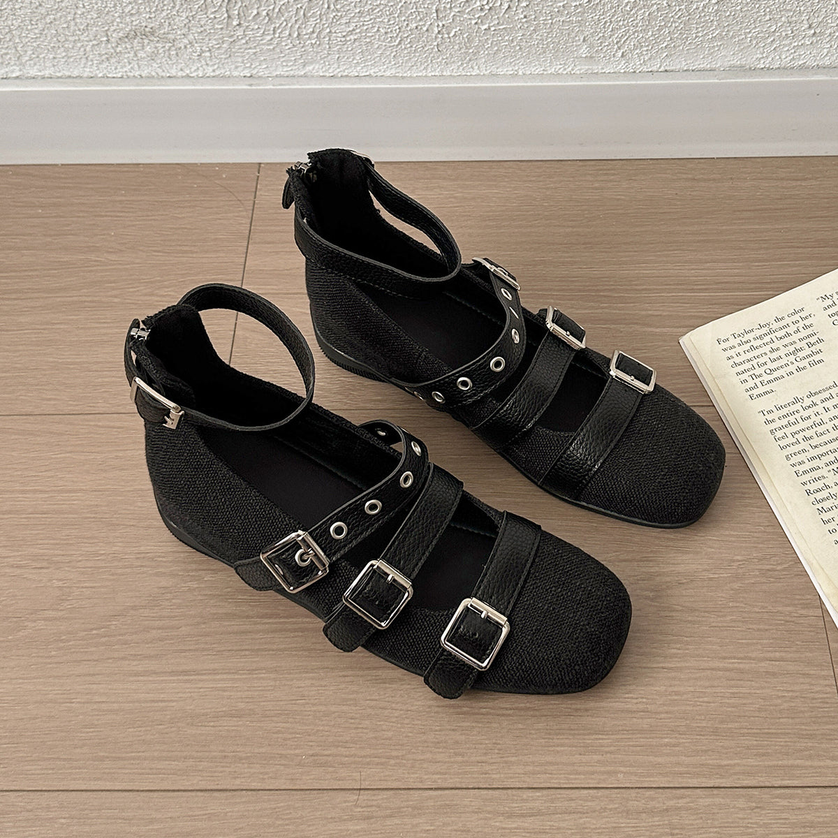 French Retro Silver Hidden Wedge Shallow-Cut Flats Women, 2026 Spring Summer New Arrival Square Toe Versatile Mary Jane Leather Dress Shoes