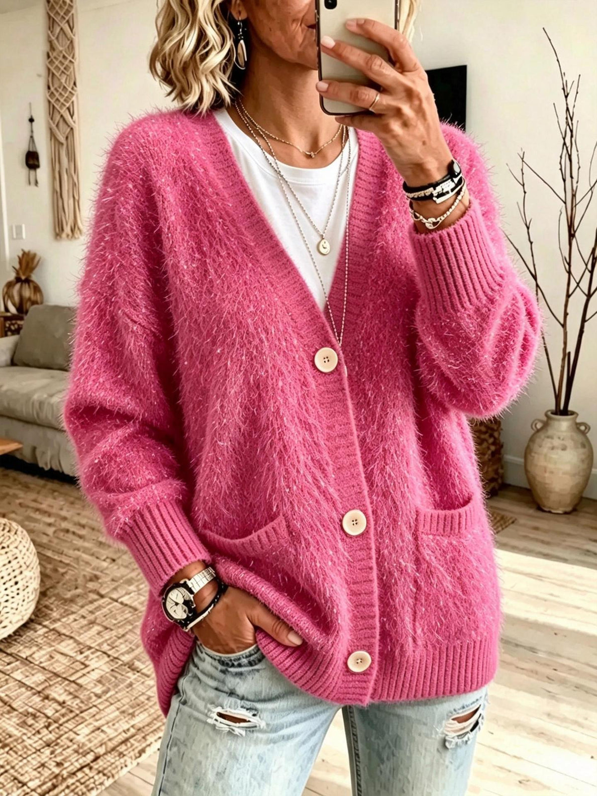 Button-down Knitted Cardigan Sweater Coat For Women