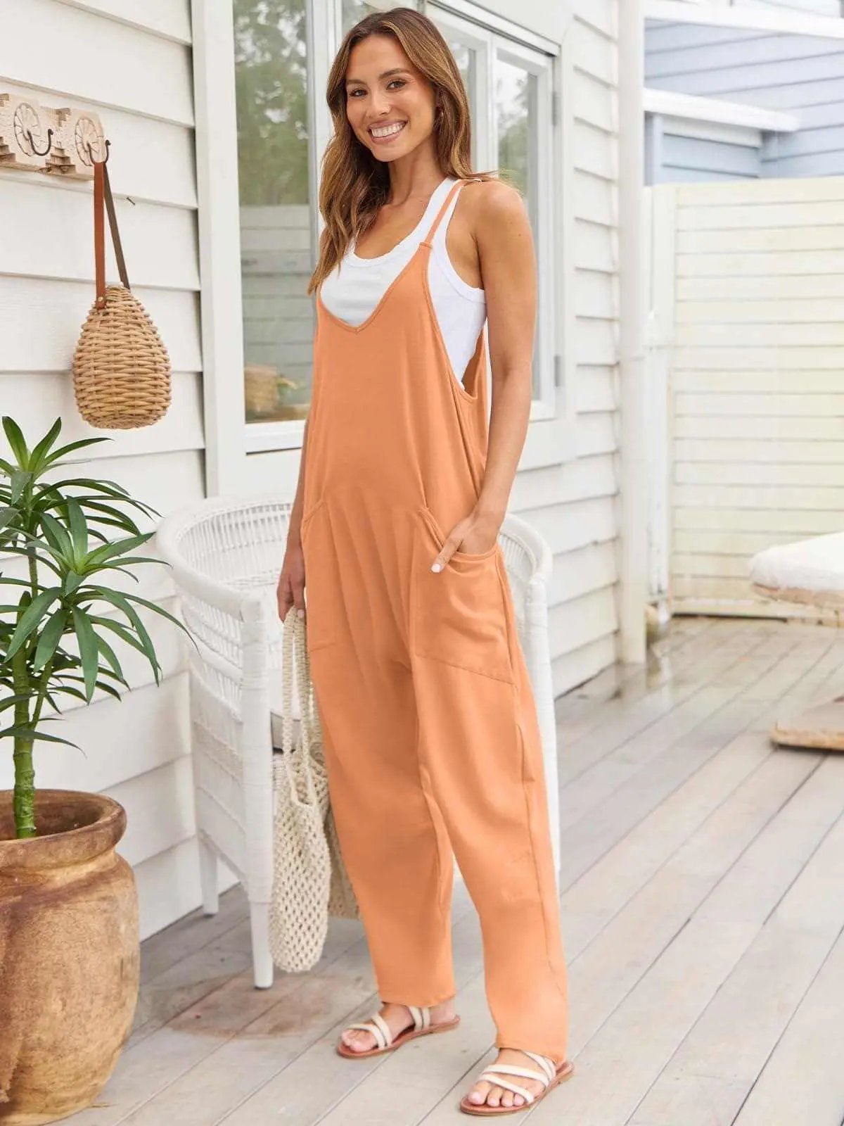 Accessories Trendsi V-Neck Jumpsuit Women's Casual Romper Comfy Pocket One-Piece