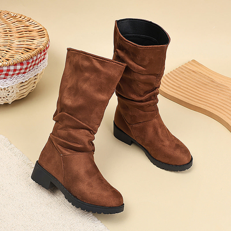 Korean-style Velvet-lined High-top Kids' Fashion Boots