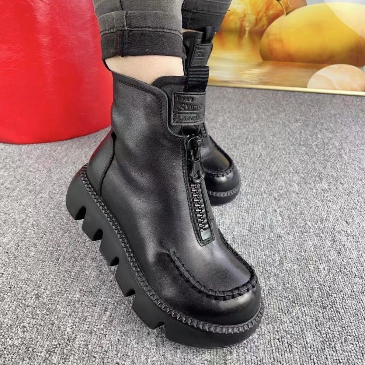 Retro Platform Front-Zip Boots