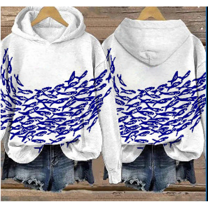 Sudadera con capucha y estampado de manga larga para mujer