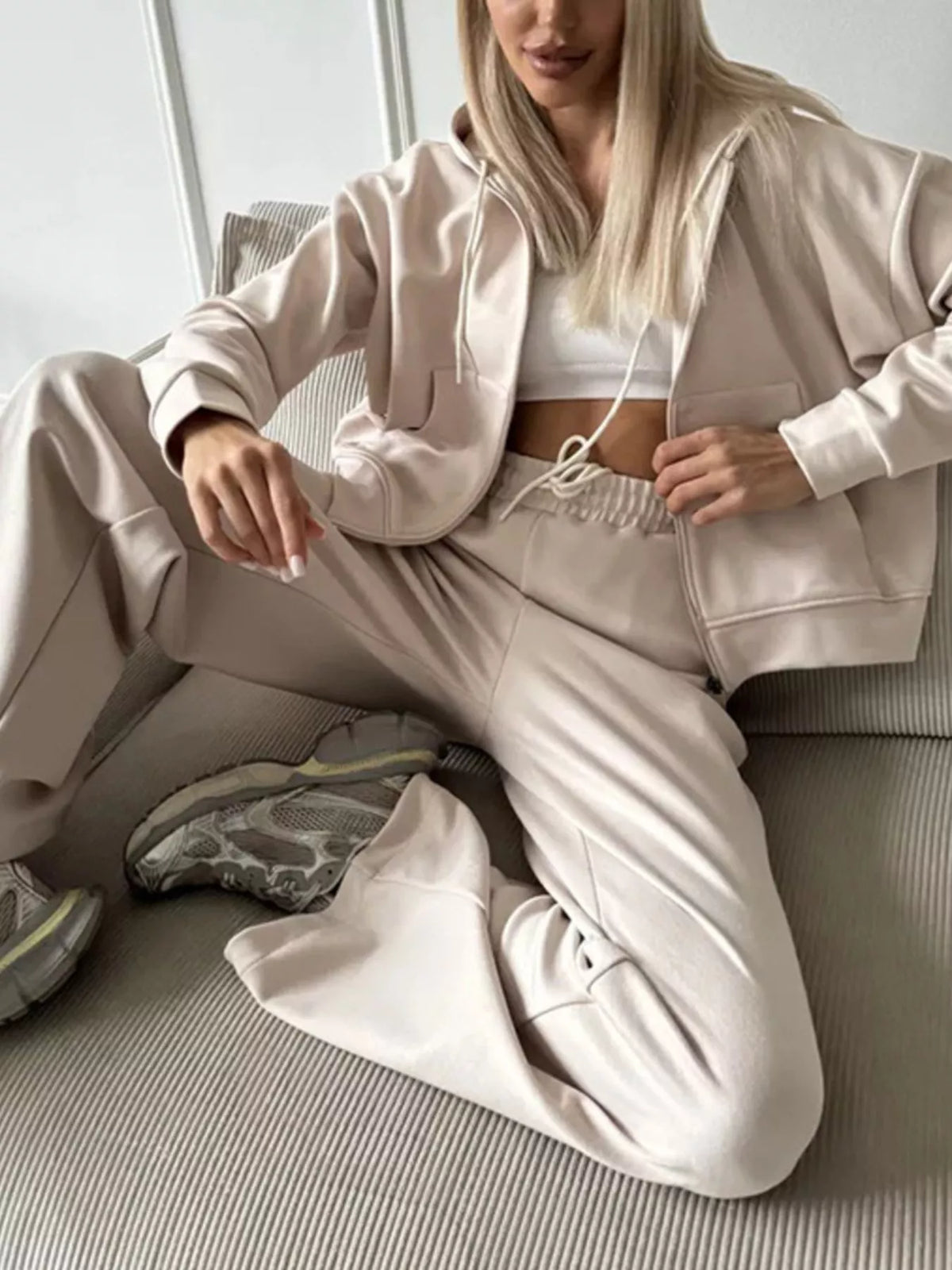 Zip-Up Hoodie and Wide-Leg Pants Set