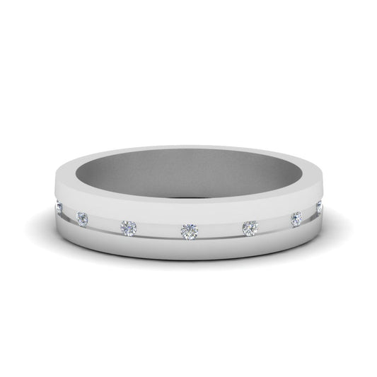 7 MM Flat Diamond Mens Wedding Band