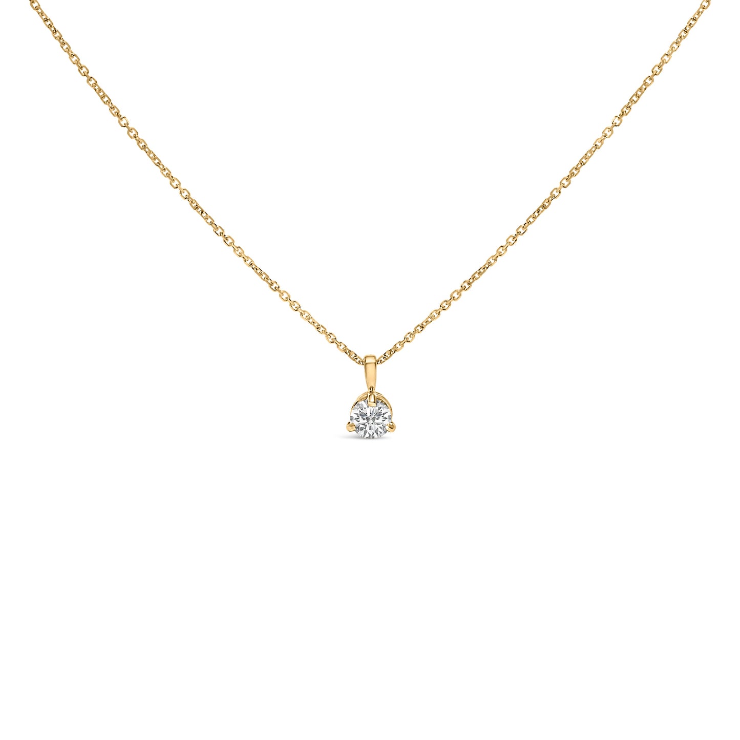 14K Yellow Gold 3/8 Cttw 3 Prong Martini Set Round Diamond Solitaire Pendant Necklace (G-H Color, SI2-I1 Clarity) - 18" Inches