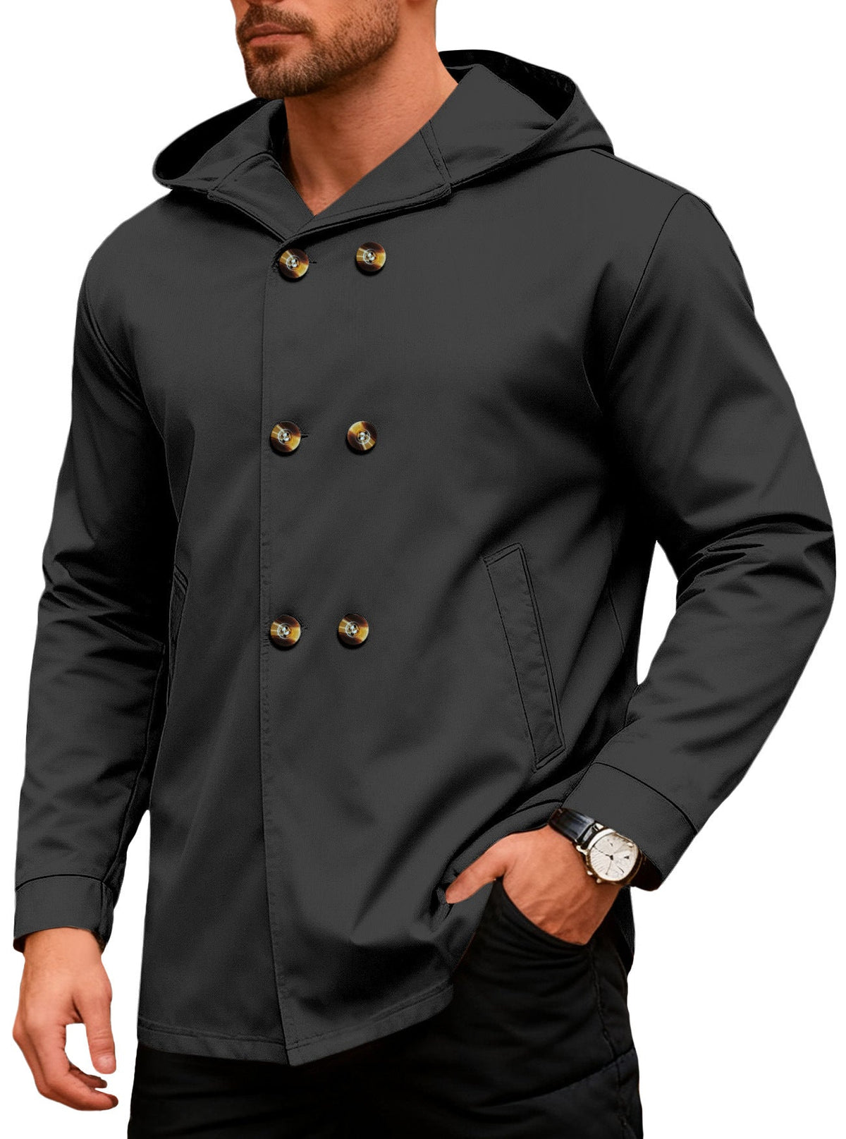 Men's Hooded Trench Coat For Cross-border Foreign Trade, Warm Sweatshirt For Spring & Autumn On Amazon, European Size Casual Loose Zip-up Jacket For Men