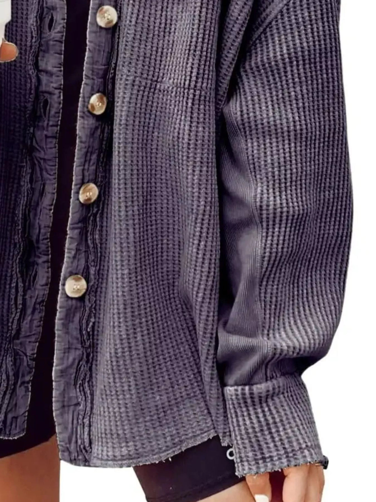 Oversized Waffle Knit Button-Up Jacket