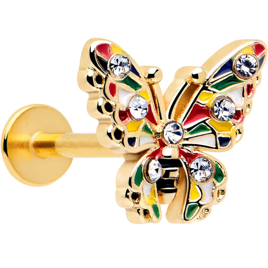 16G 5/16 Clear Gem Gold Tone Color Block Butterfly Labret Tragus