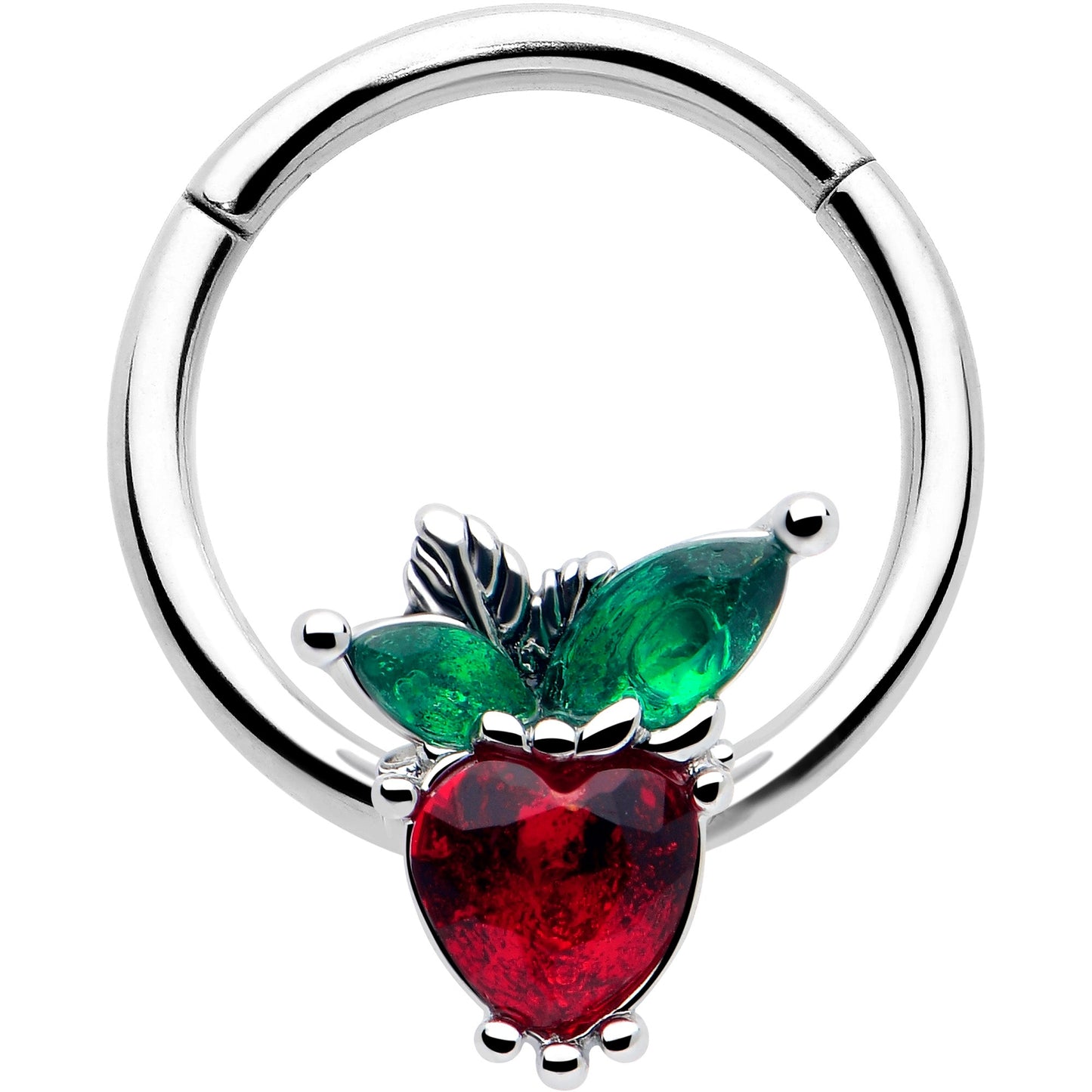 16G 3/8 Red Green Gem Strawberry Heart Hinged Segment Ring