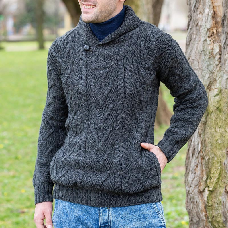 New Fallwinter Mens Solid-color Pullover Long-sleeve Knit Sweater