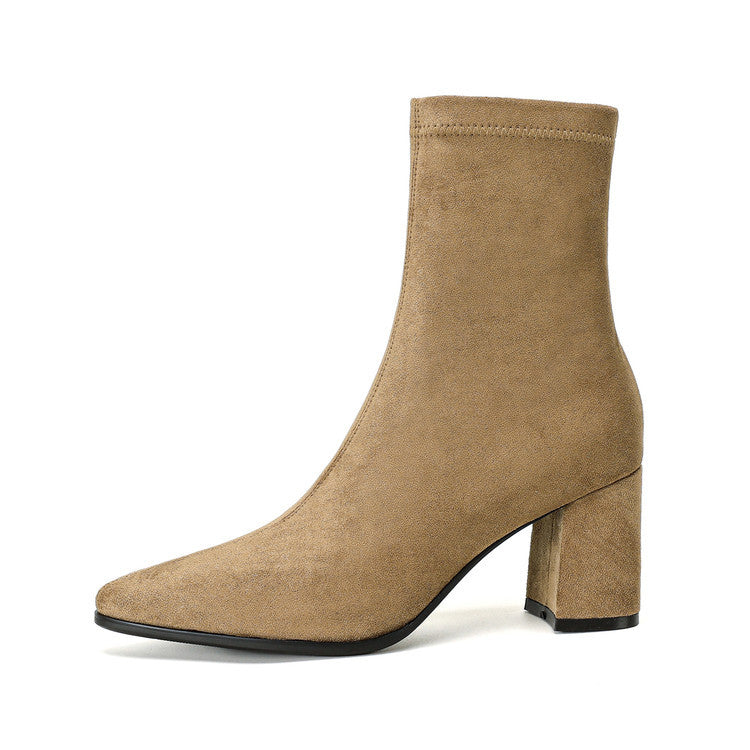 Women's High-Heel Stretch Side Zipper Block Heel Boots