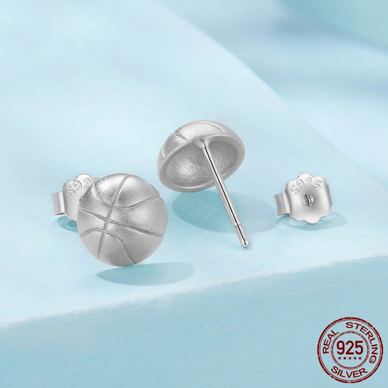S925 Sterling Silver Basketball Stud Earrings