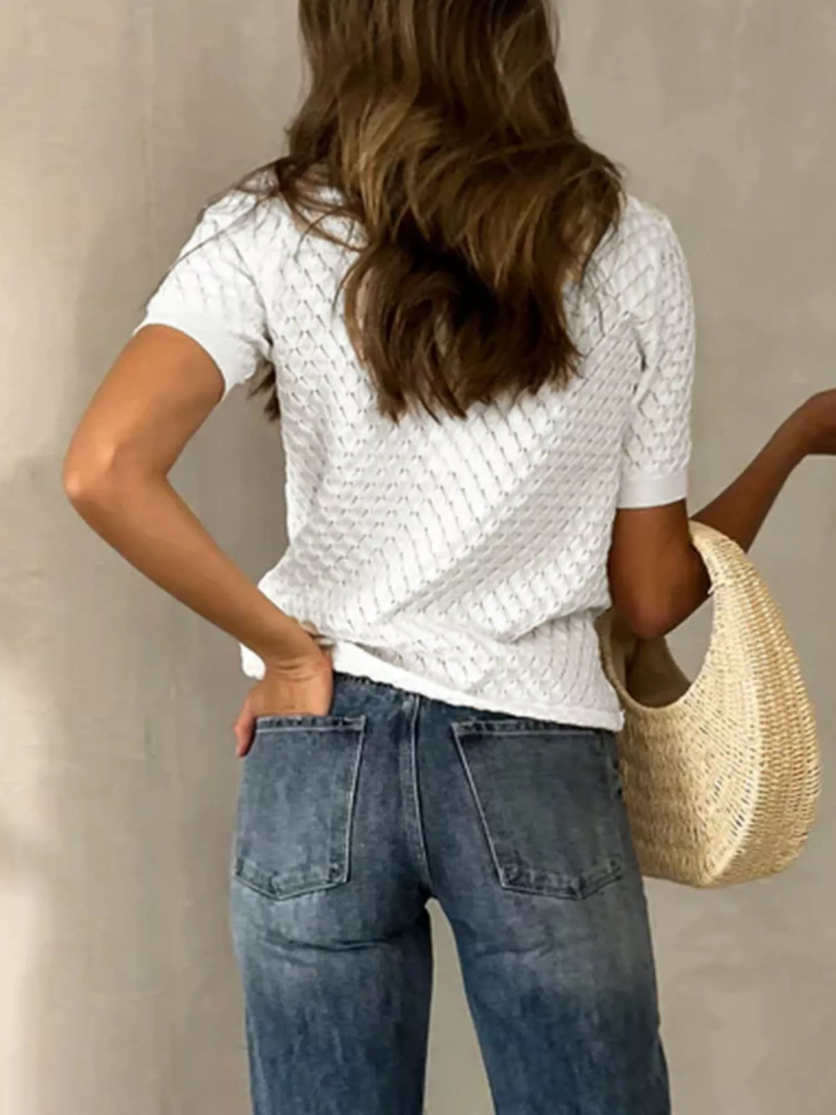 Textured Short Sleeve Knit Top