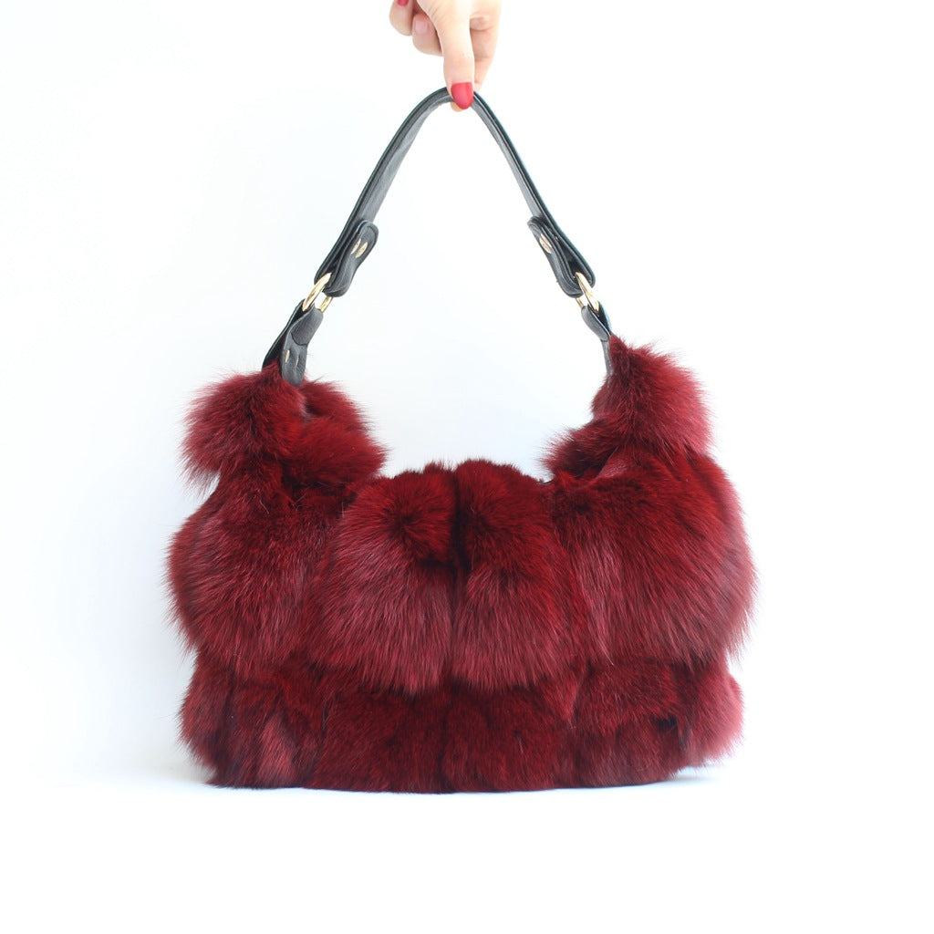 Women's Fur Fox Hair Single Shoulder Travel Bag