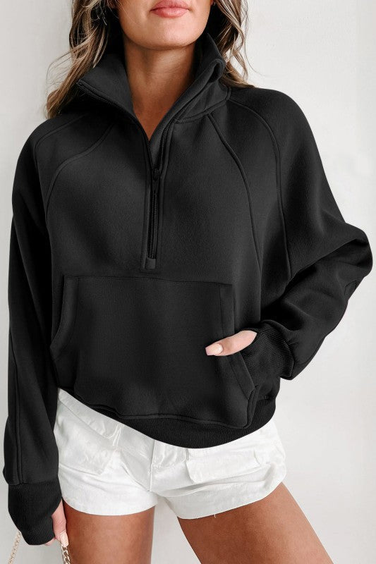 Sudadera de cuello medio con cremallera y forro polar liso
