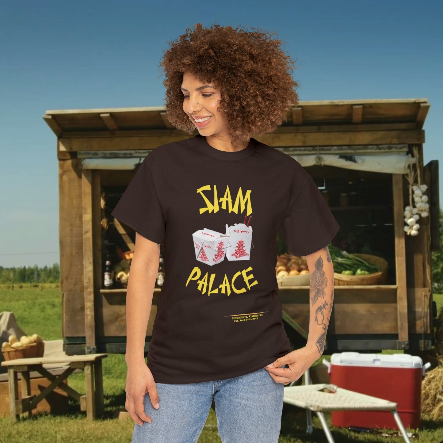 "DirkyThreadz Siam Palace T-Shirt - Bold Takeout Graphic Design in Black Cotton"
