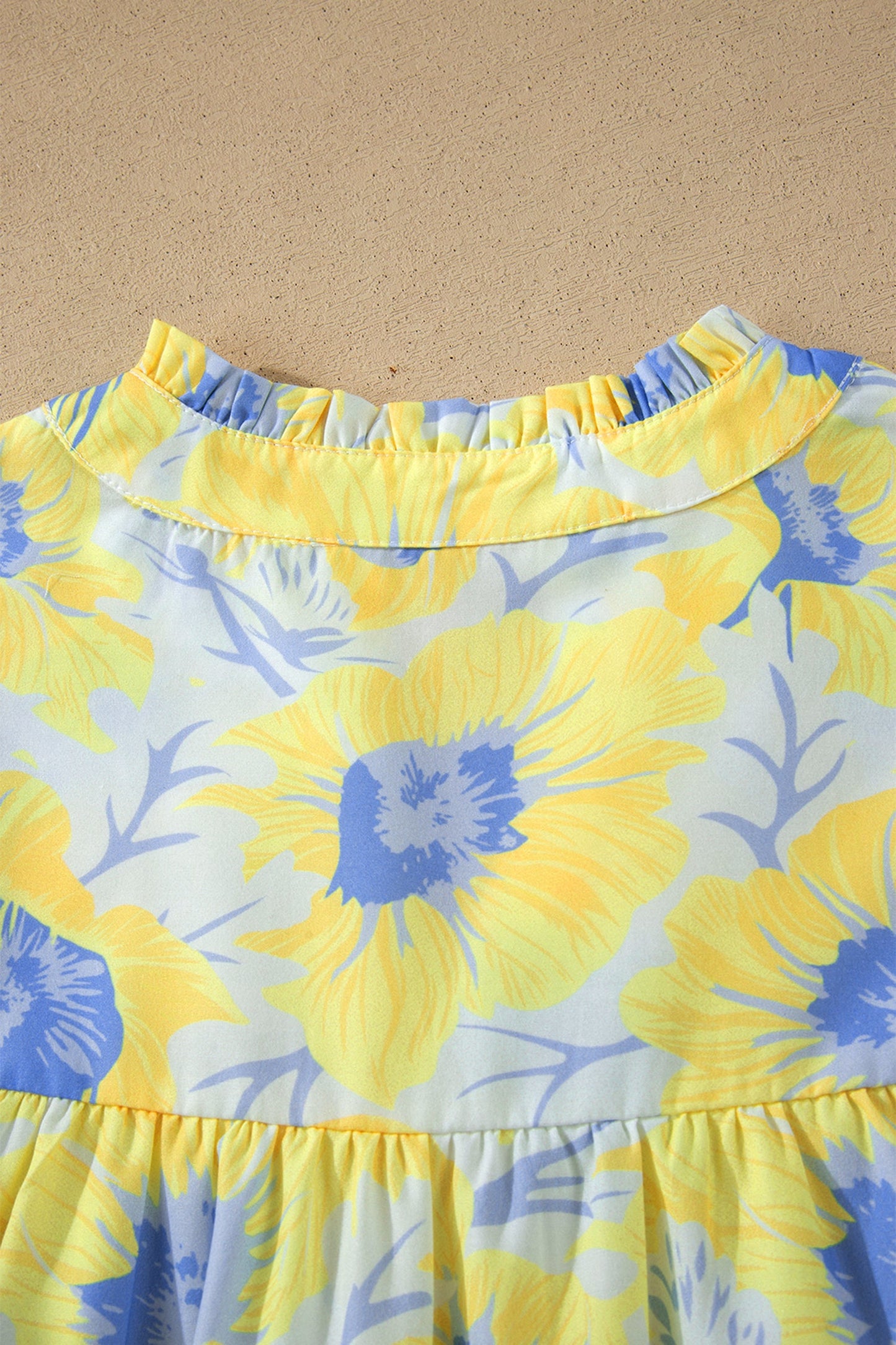Yellow Short Bubble Sleeve Summer Floral Blouse