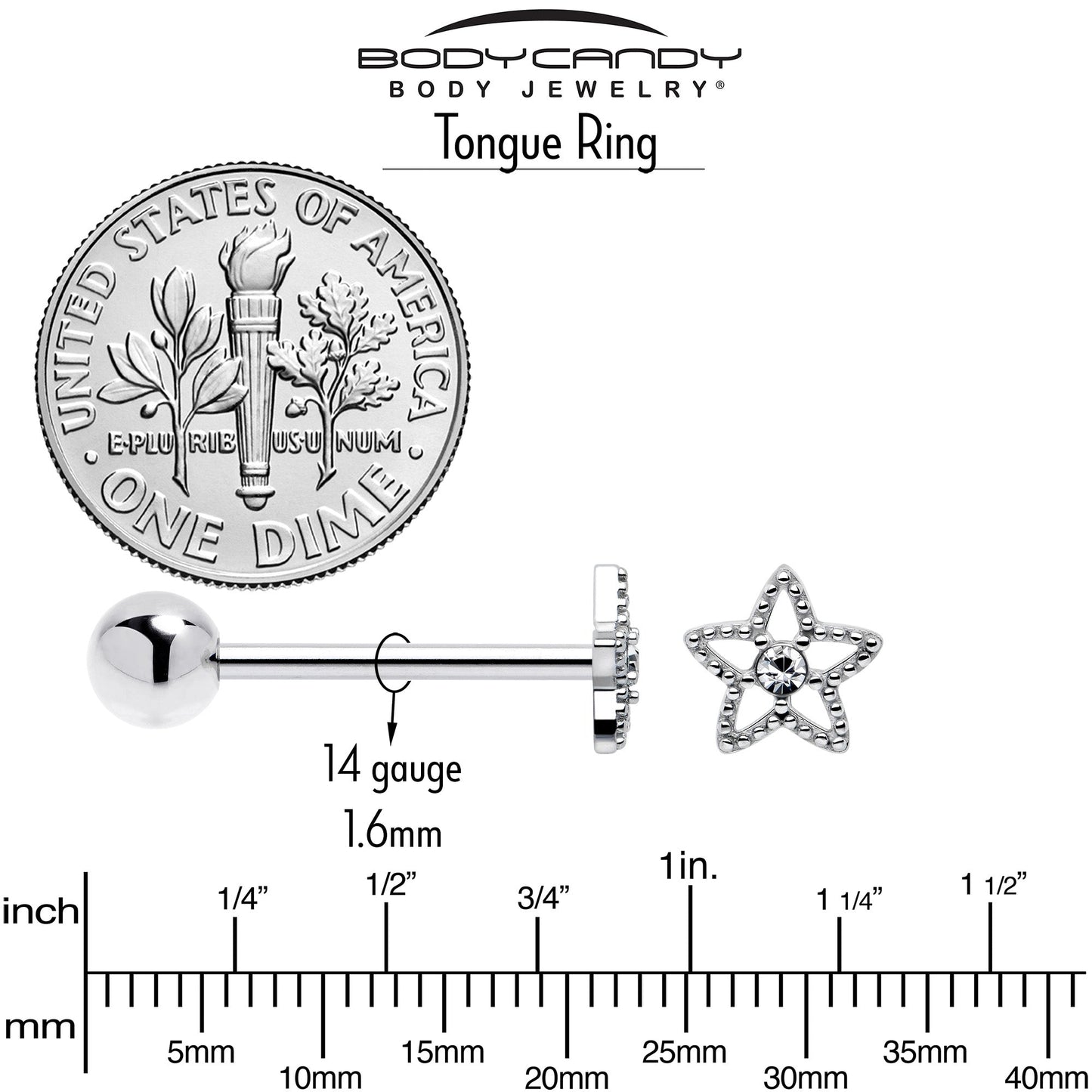 Clear Gem Star Texture Barbell Tongue Ring