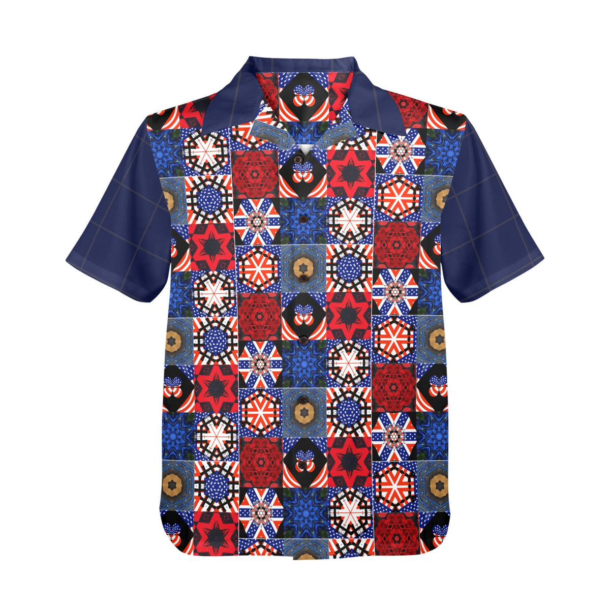 USA Pattern with Blue Sleeves Men's Printed Hawaiian Shirt (Made in USA)