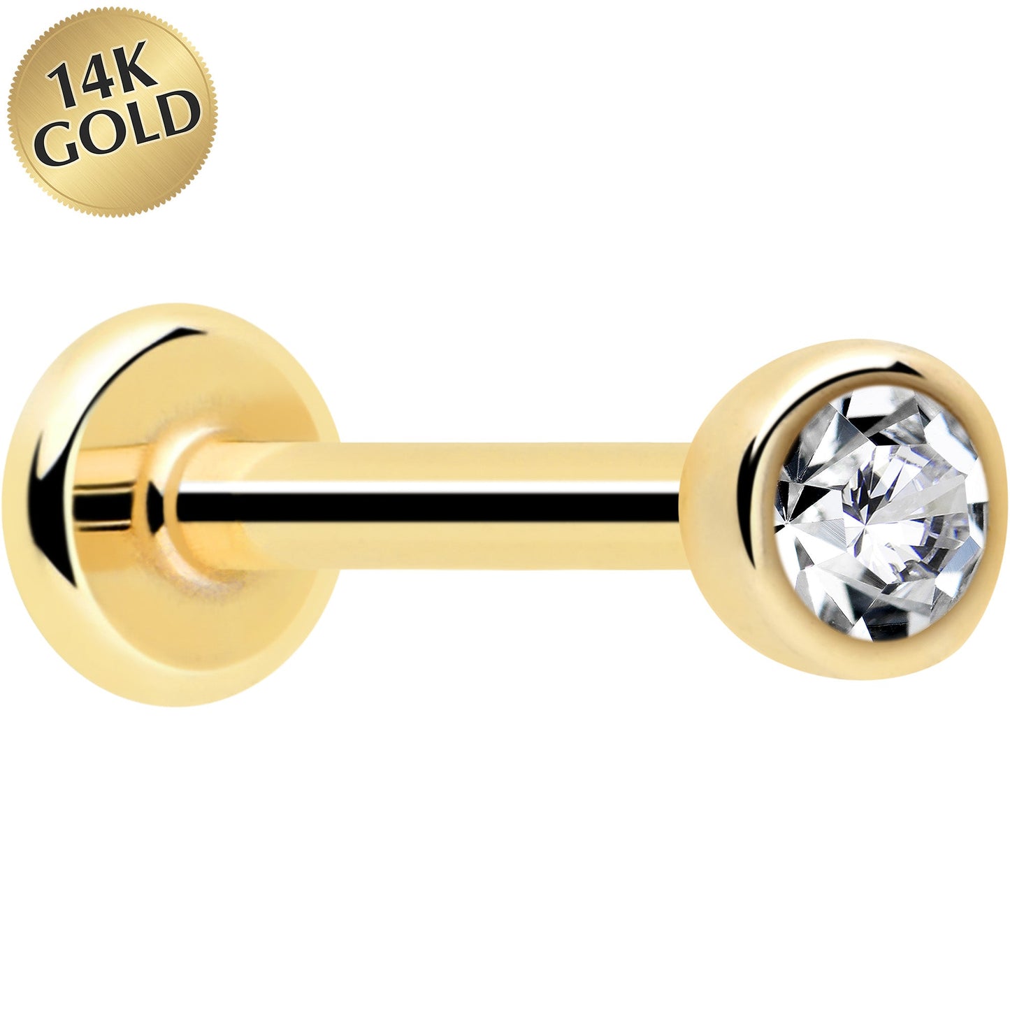 14k Solid Yellow Gold 2mm CZ Gem Threadless Push In Flat Back Stud