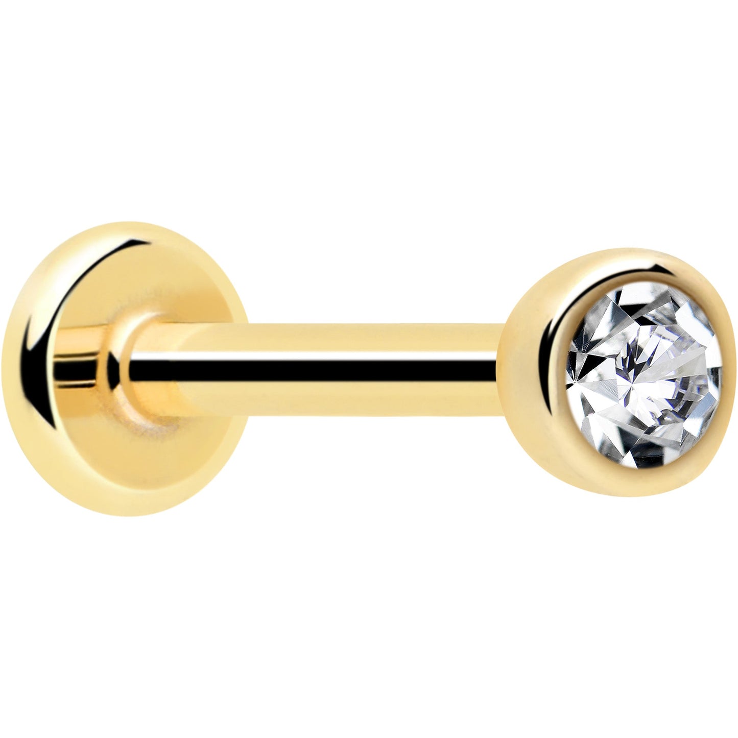 14k Solid Yellow Gold 2mm CZ Gem Threadless Push In Flat Back Stud