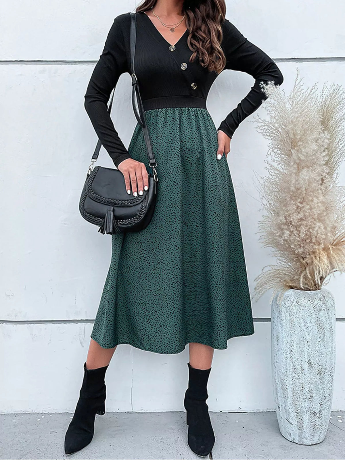 Animal Print Long Sleeve Midi Dress