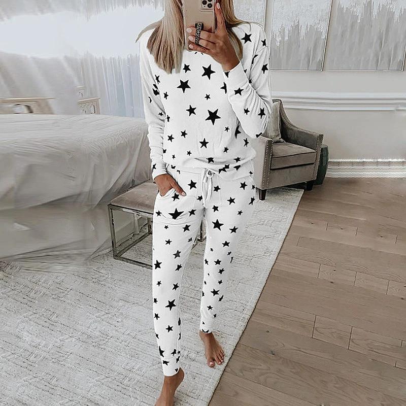 Printed Long-Sleeved Casual Home Service Suit Pajamas Women