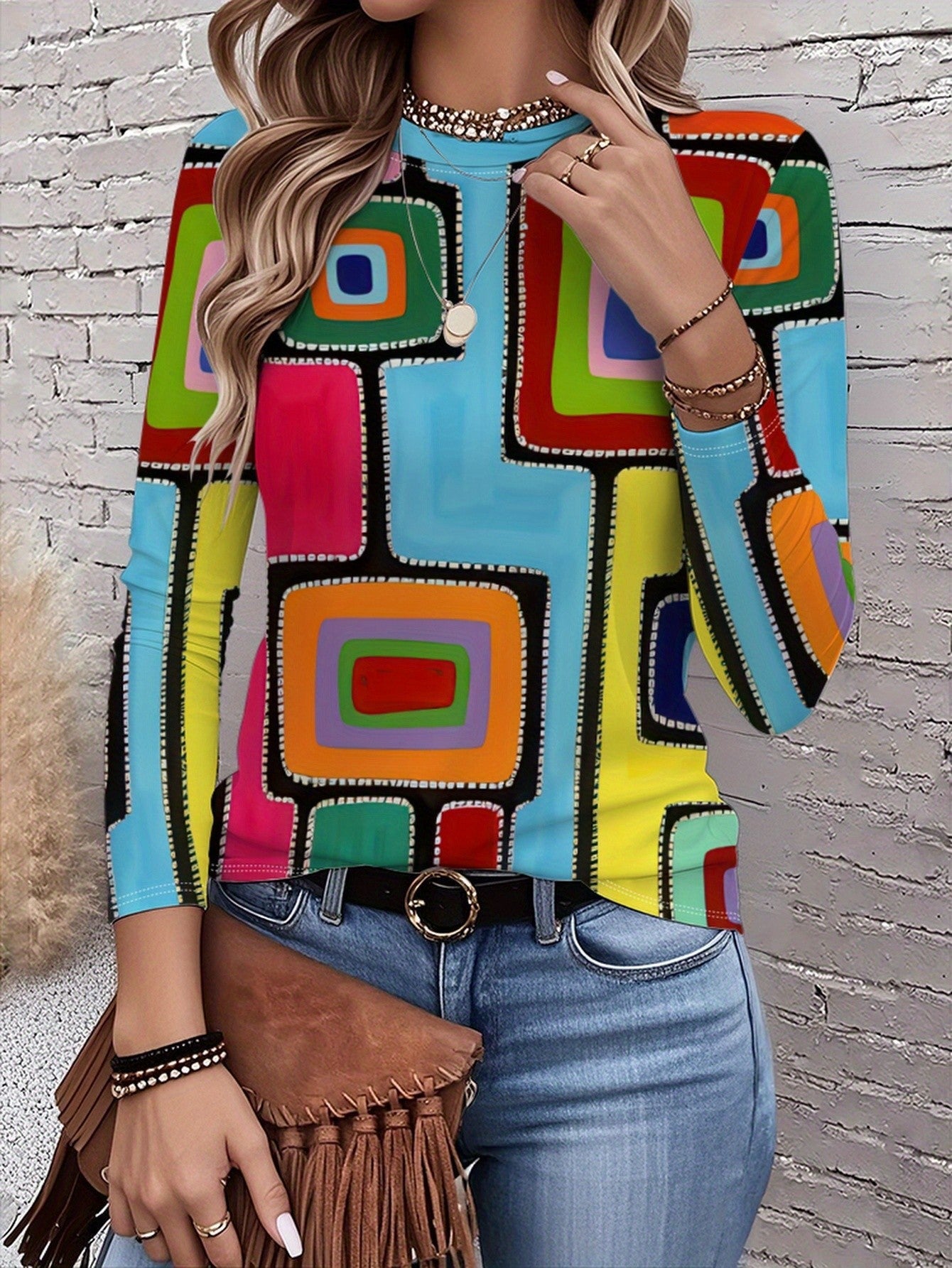 Women's Crew-Neck Long-Sleeve Fashionable Casual Top