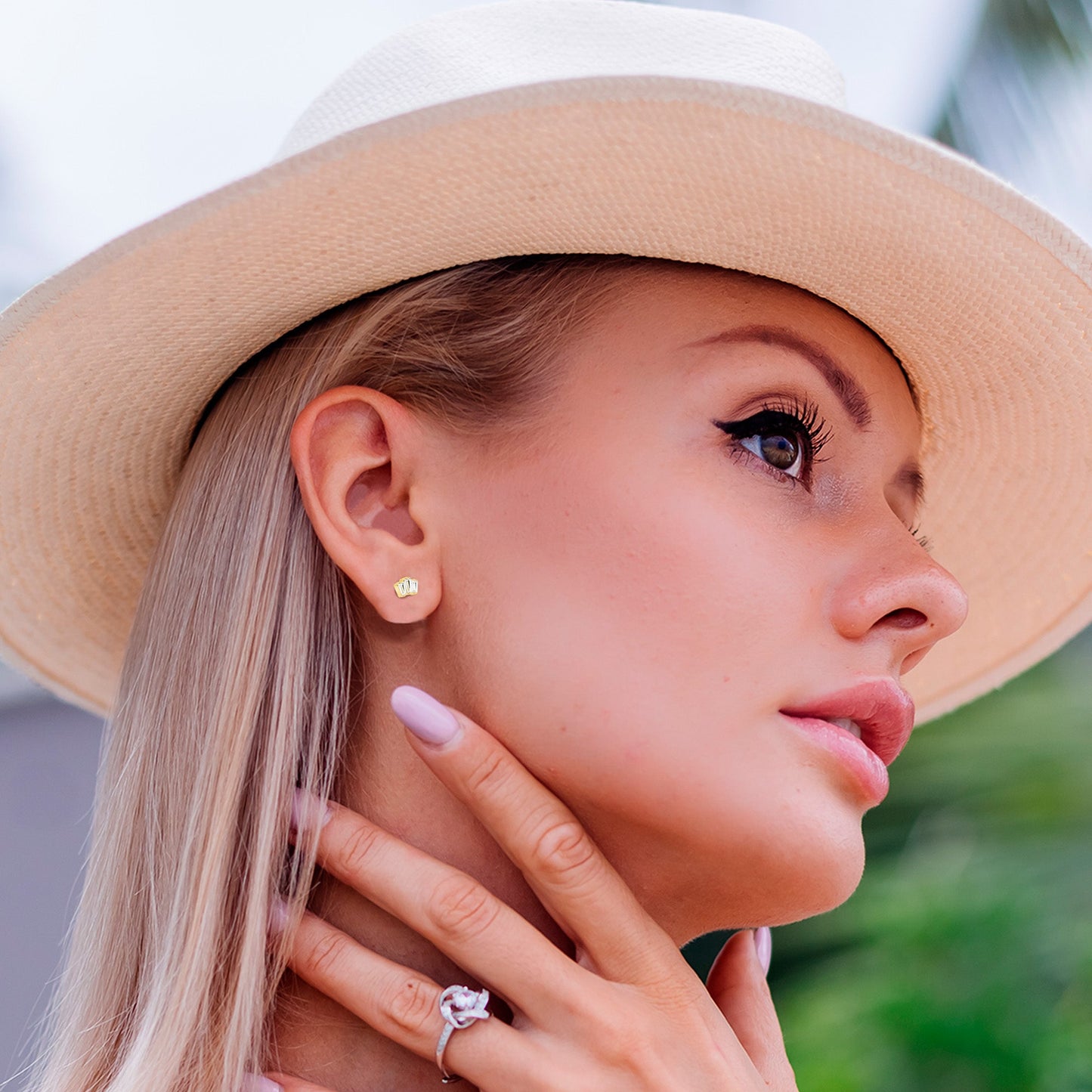 18G 1/4 Clear Gem 14k Gold Plated Implant Grade Titanium Threadless Flower Reversible Flat Back Earring