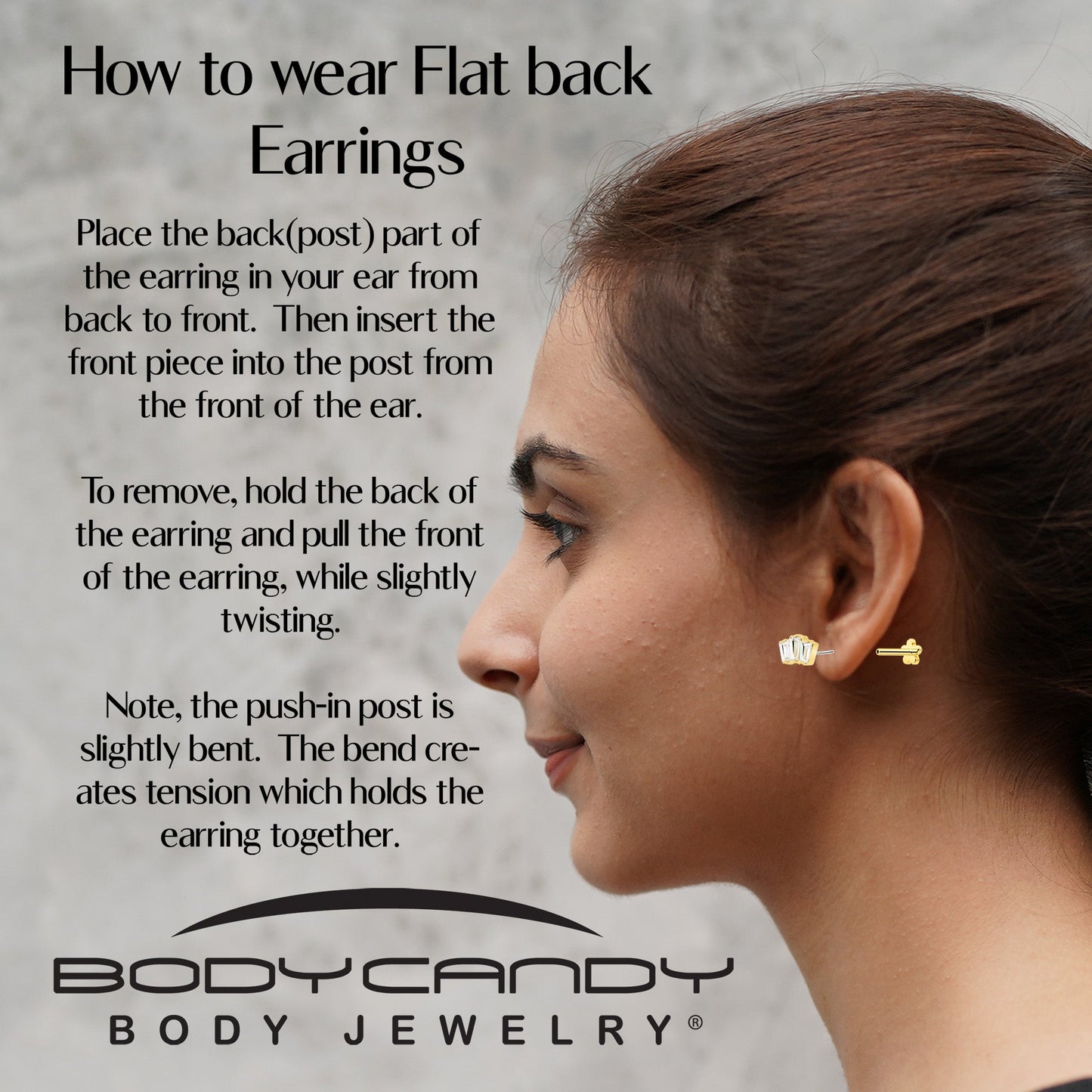 18G 1/4 Clear Gem 14k Gold Plated Implant Grade Titanium Threadless Flower Reversible Flat Back Earring