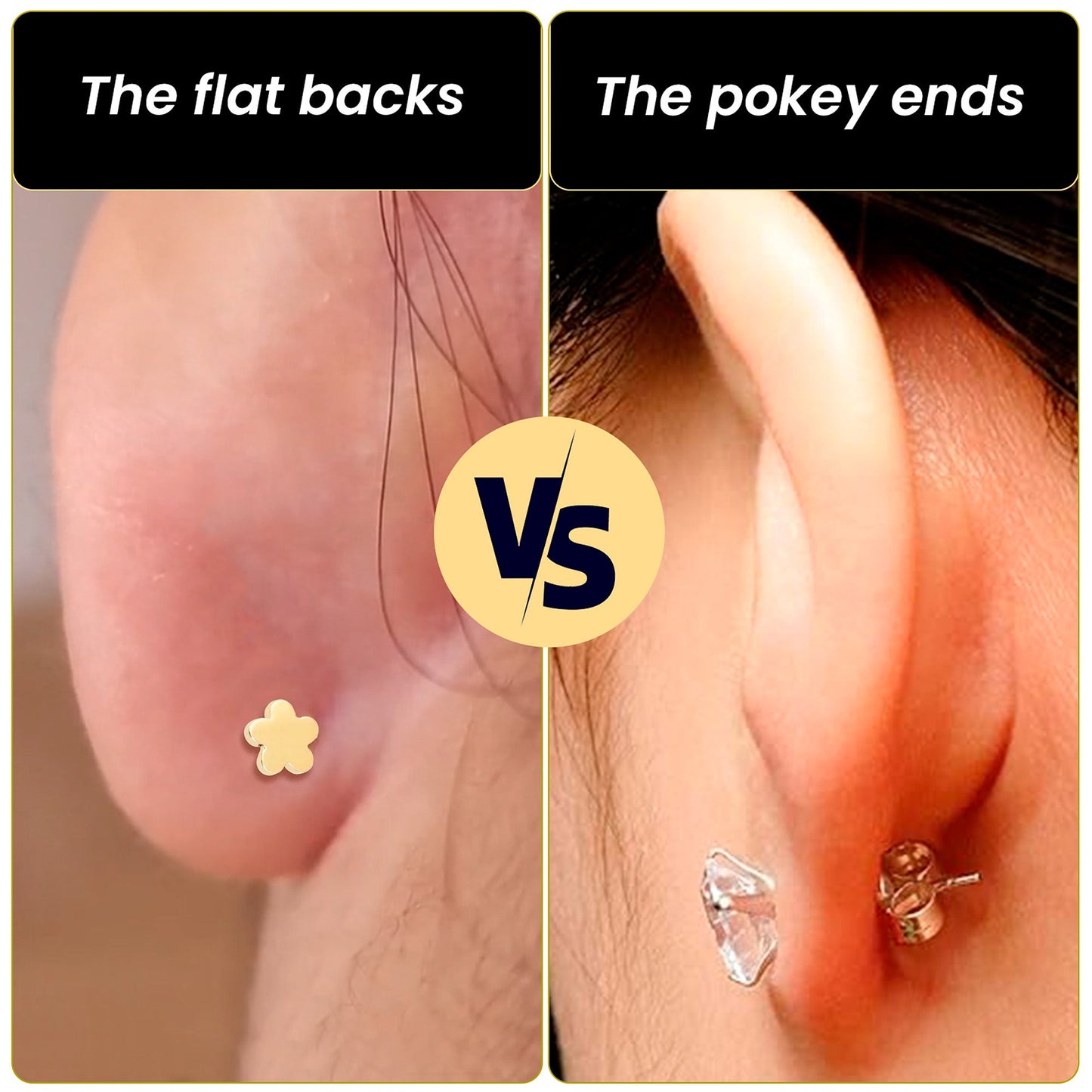 18G 1/4 Clear Gem 14k Gold Plated Implant Grade Titanium Threadless Flower Reversible Flat Back Earring