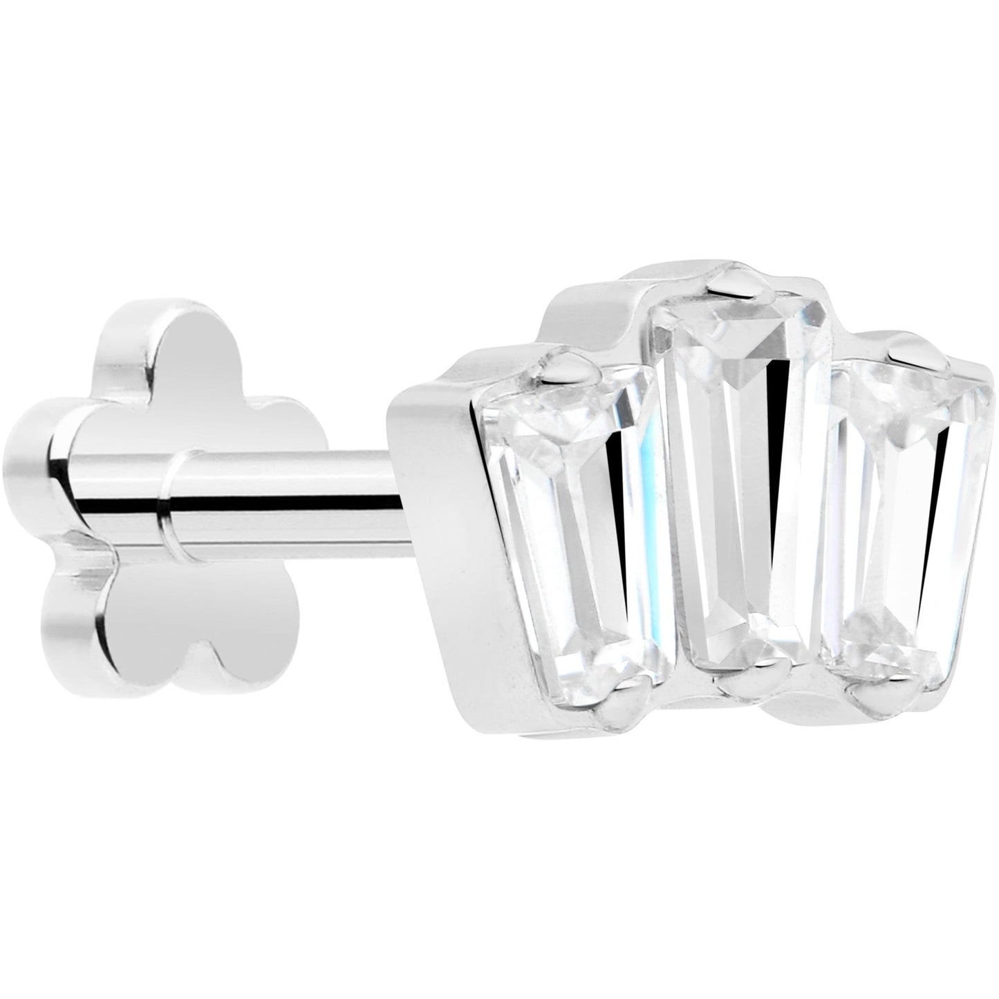 18G 1/4 Clear Gem Implant Grade Titanium Threadless Flower Reversible Flat Back Earring