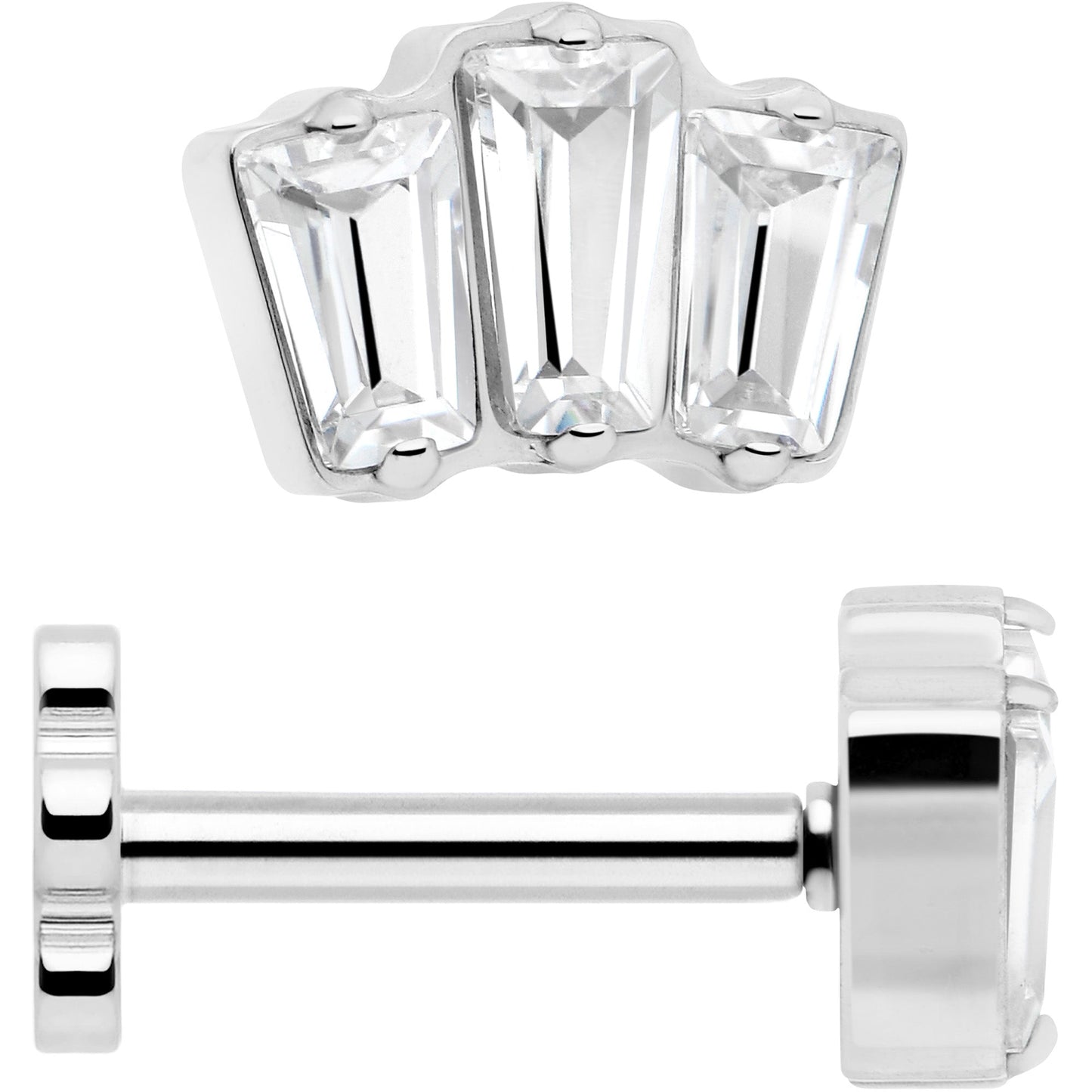 18G 1/4 Clear Gem Implant Grade Titanium Threadless Flower Reversible Flat Back Earring