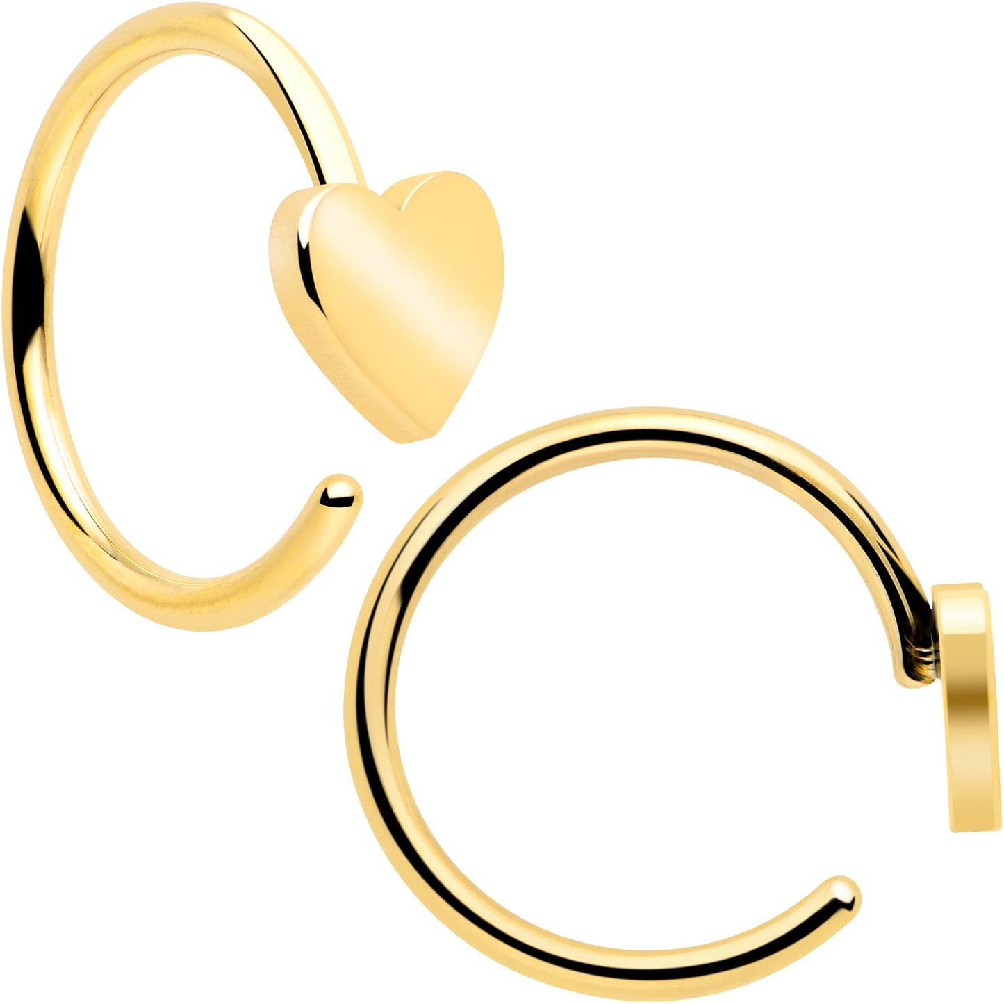 20G Gold Tone Implant Grade Titanium Heart Open Hoop Earring Set