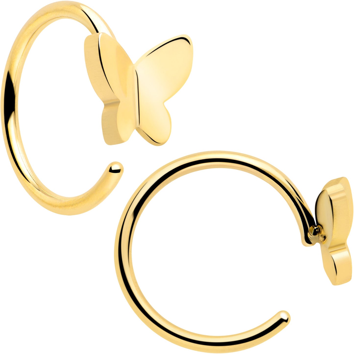 20G Gold Tone Implant Grade Titanium Butterfly Open Hoop Earring Set