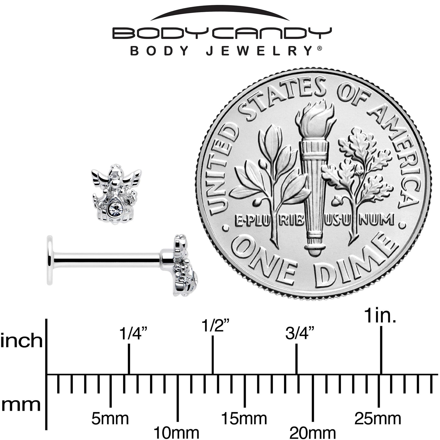 16G 5/16 Clear CZ Gem Fabulous Angel Labret Monroe Tragus