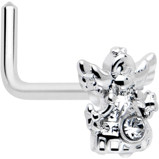 20G 7mm Clear CZ Gem Fabulous Angel L Shape Nose Ring