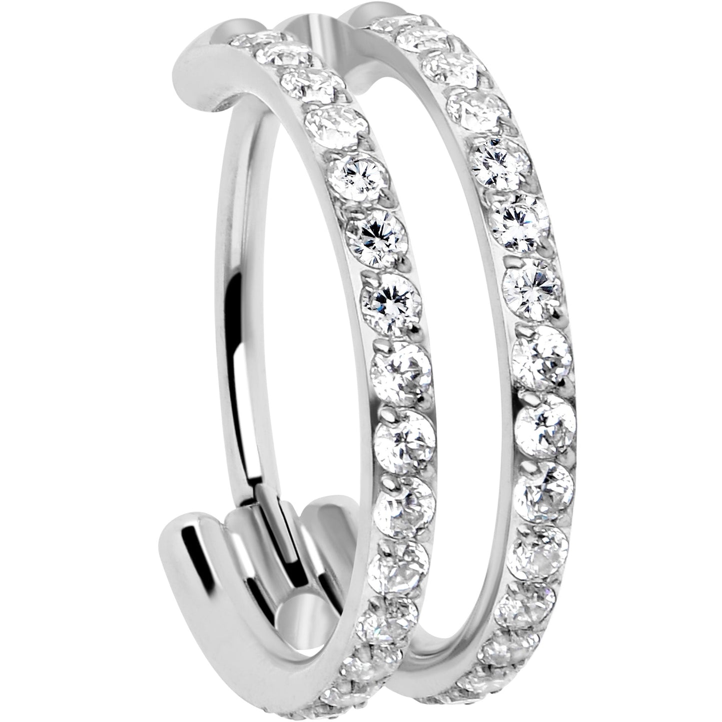 20G Double Row Micro Gem Implant Grade Titanium Hinged Double Hoop Nose Ring