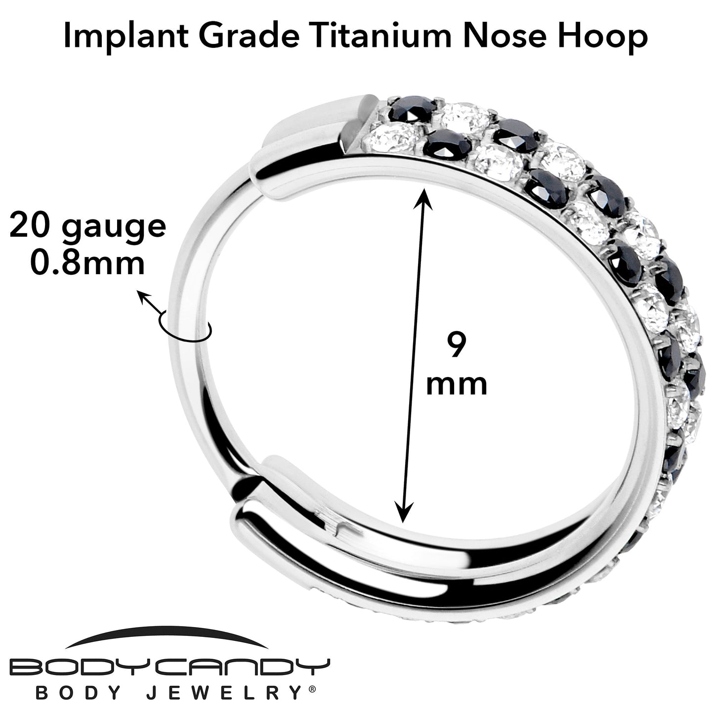 20G CZ Double Row Checkerboard Implant Grade Titanium Nose Hoop