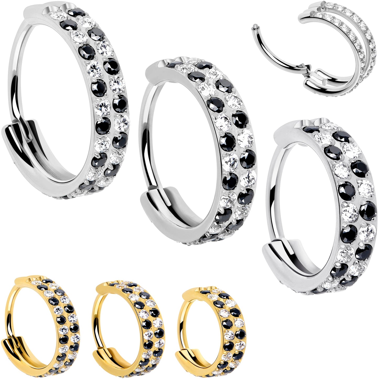 20G CZ Double Row Checkerboard Implant Grade Titanium Nose Hoop