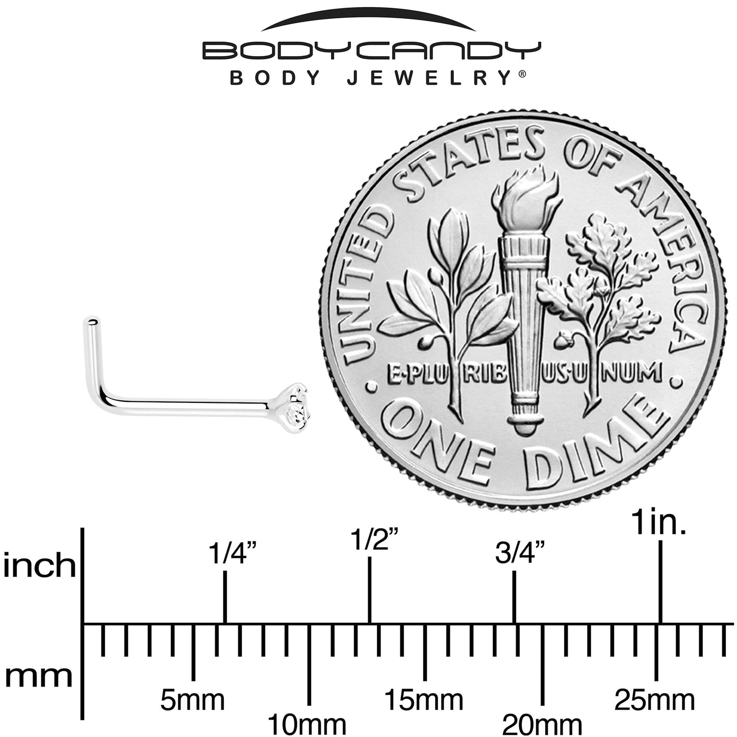 20G Gold Plated 925 Sterling Silver 2mm CZ L-Shape Nose Ring