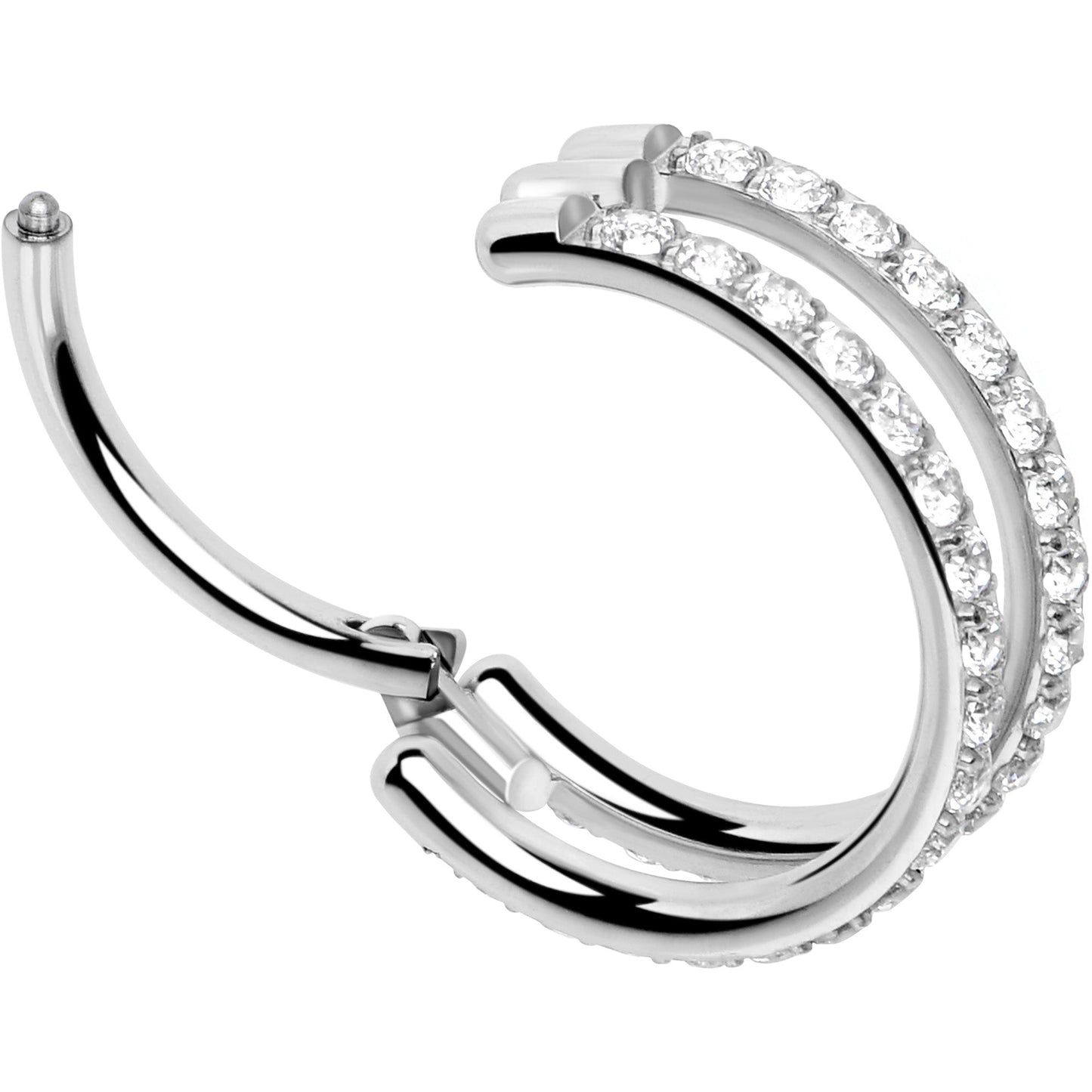 18G Double Row Micro Gem Implant Grade Titanium Hinged Double Hoop Nose Ring