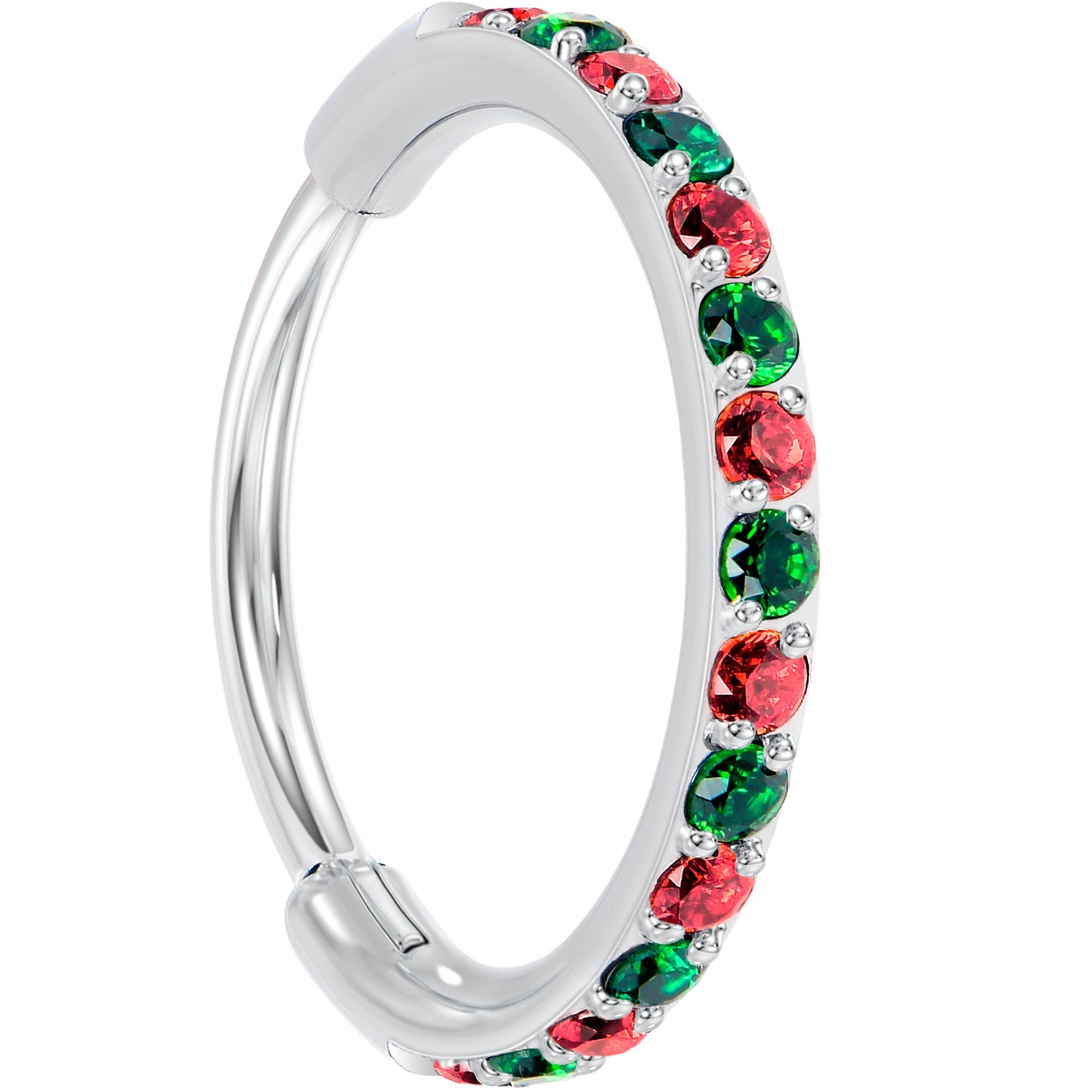 20G Micro Gem Titanium Hinged Nose Hoop - Christmas Nose Ring